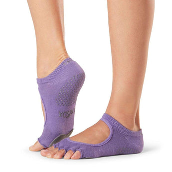 toesox Women's Plie Half Toe Grip for Yoga, Pilates, Barre, Dance, Toe Socks With LEATHER PAD (Light Purple) X-Small