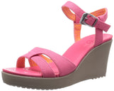 Crocs - Womens Leigh Sandal Wedge, Size: 7 B(M) US Womens, Color: Poppy/Mushroom