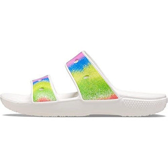 Crocs Unisex-Adult Classic Tie Dye Two-Strap Sandals, White/Spray Dye, 6 Men/8 Women
