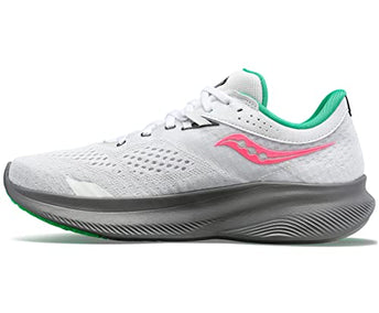 Saucony Women's Ride 16 Sneaker, White/Gravel, 7