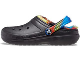 Crocs Classic Tie Dye Lined Clogs | Kids' Slippers, Black/Multi, 2 US Unisex Little