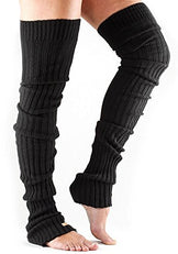 toesox Women’s Wool Thigh High Ribbed Knit Open Heel Leg Warmer, One Size, Black