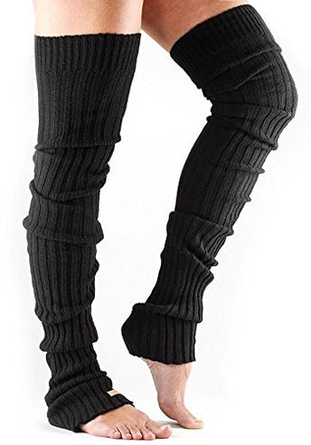 toesox Women’s Wool Thigh High Ribbed Knit Open Heel Leg Warmer, One Size, Black