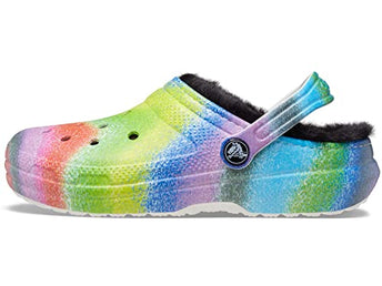 Crocs Classic Tie Dye Lined Clogs | Kids' Slippers, White/Multi, 11 US Unisex Little