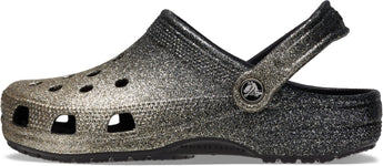 Crocs Unisex-Adult Classic Sparkly Clog, Metallic and Glitter Shoes, Black/Gold, 11 Women/9 Men